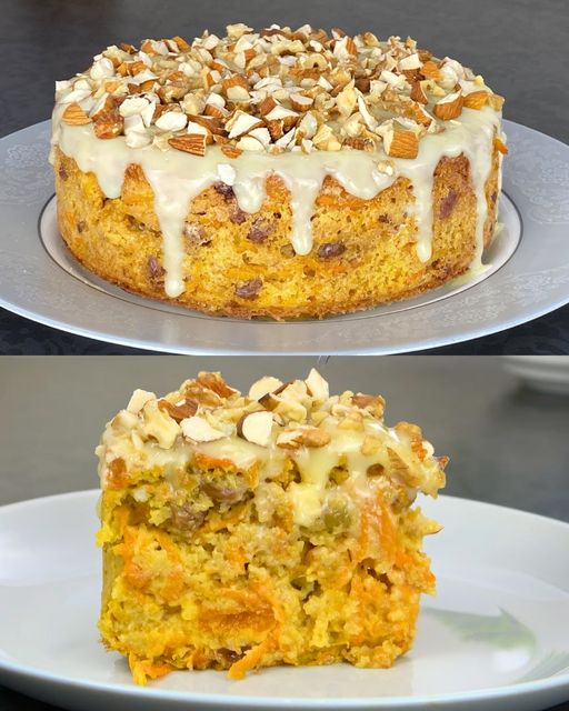 Carrot and Apple Oatmeal Cake with White Chocolate Nut Topping