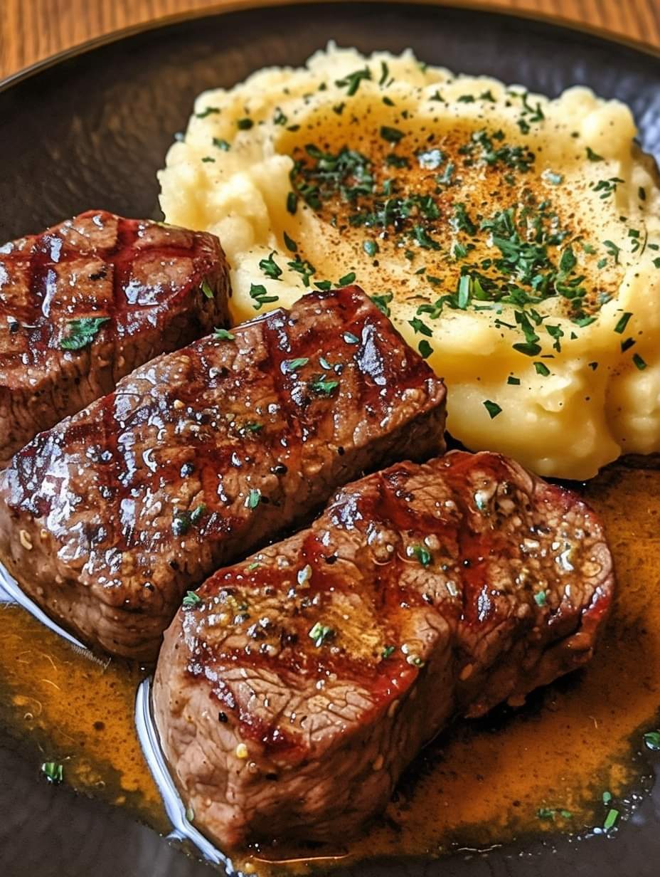 Garlic Butter Steak Bites and Mash 🍽️