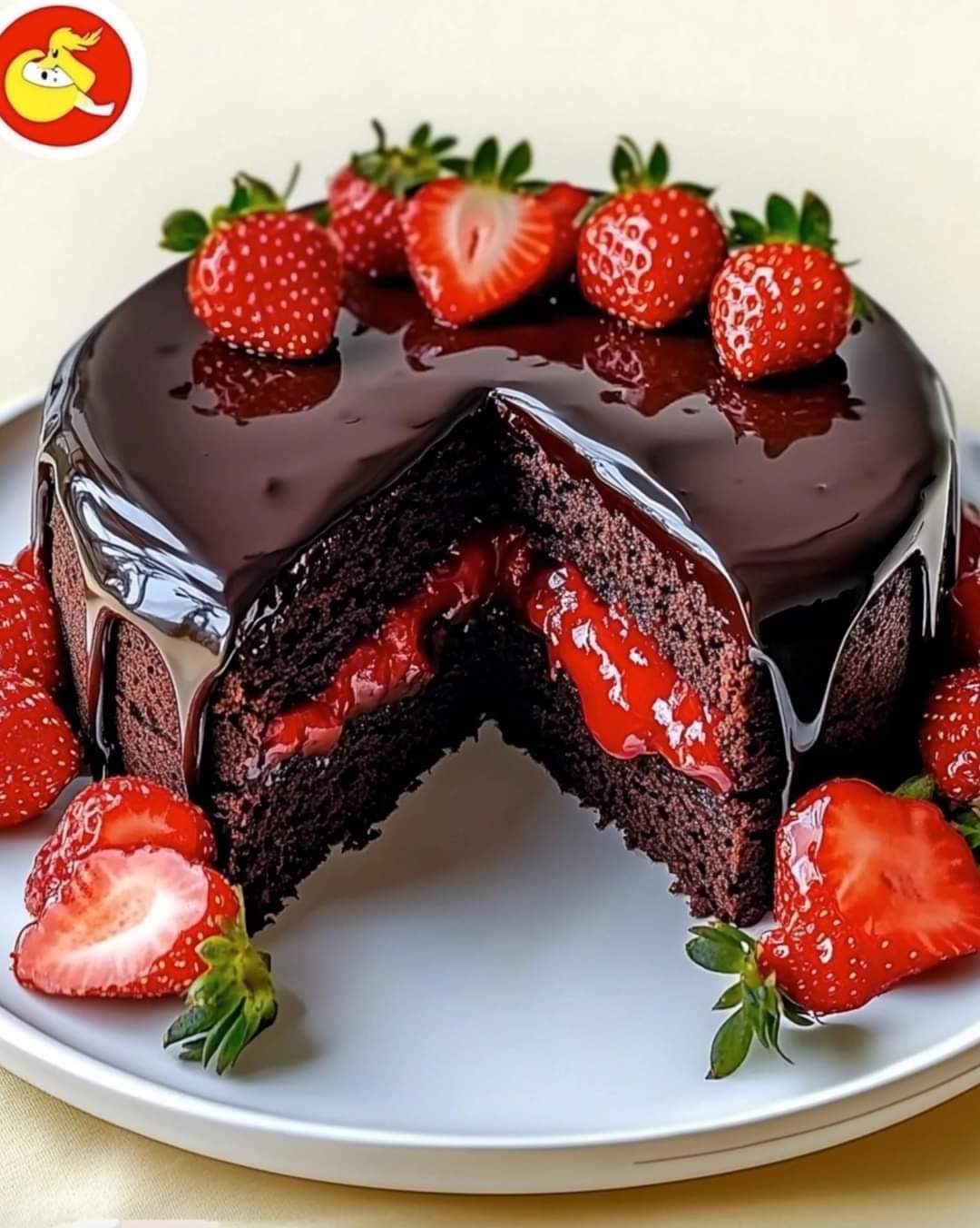 Chocolate Cake with Fresh Strawberry Filling 🍓🍫