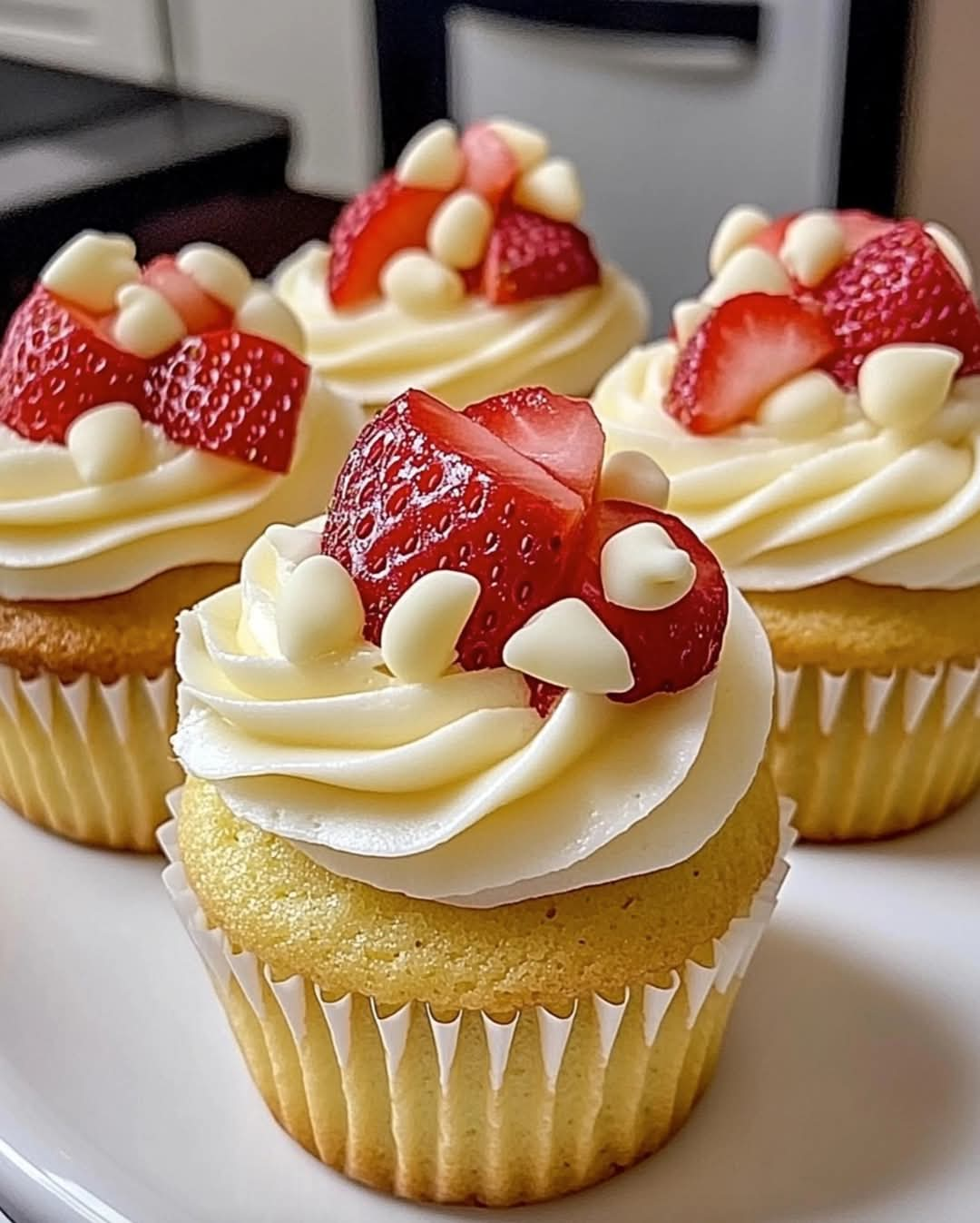 🍓 White Chocolate Strawberry Cupcakes 🍰