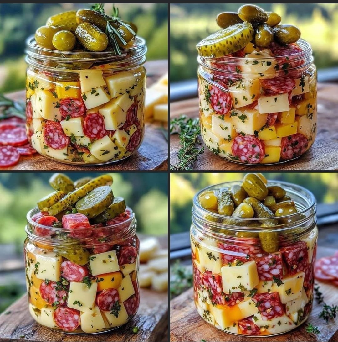 Easy Marinated Cheese Appetizer with Salami & Pickles 🧀