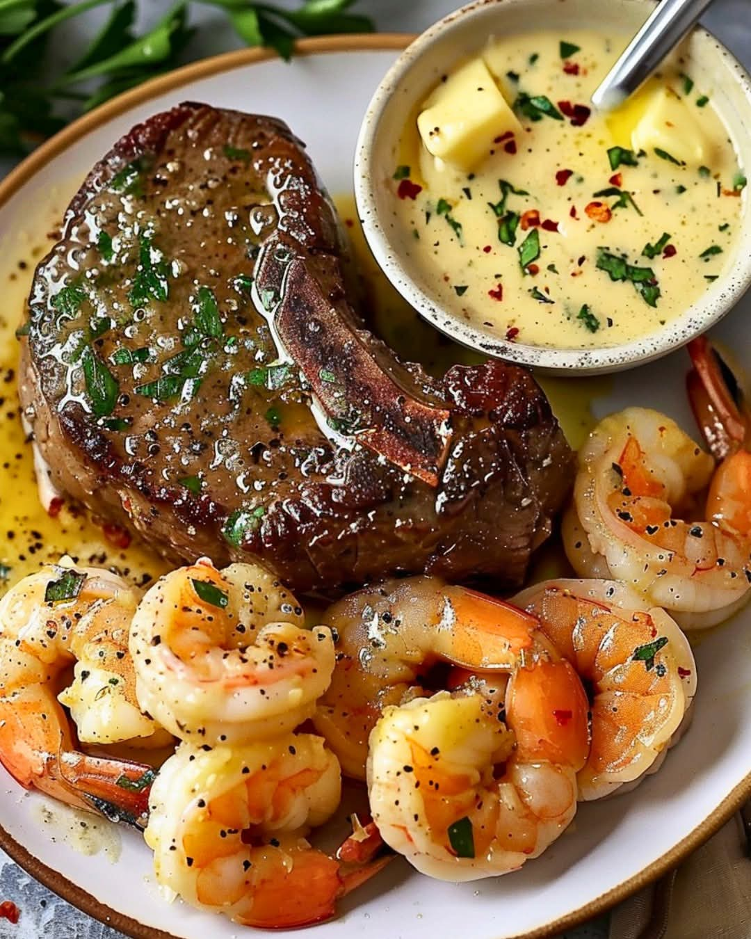 Creamy Garlic Parmesan Steak and Shrimp🥩🍤