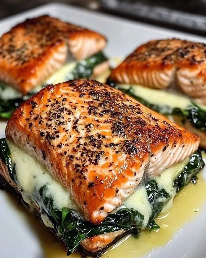 Blackened Salmon Stuffed with Spinach & Parmesan 🐟🧀🌿