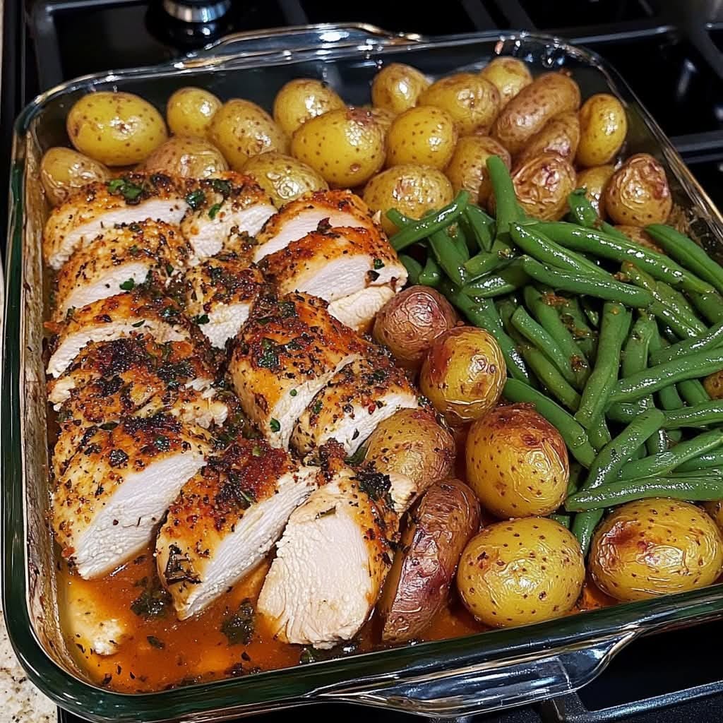 One-Pan Garlic Herb Chicken with Potatoes & Green Beans 🍗🥔🌿