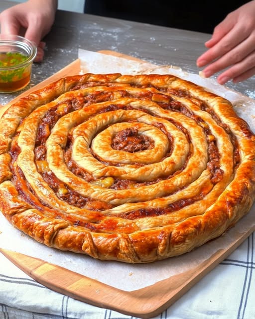 Easy Spiral Meat Pie (No-Roll Oil Dough Method)