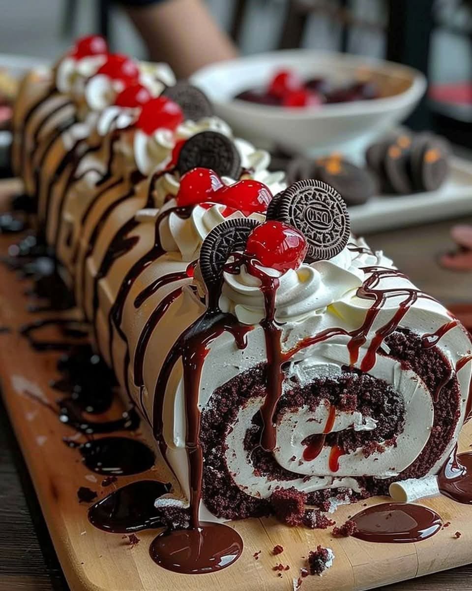 🍒 Black Forest Roll Cake 🍫