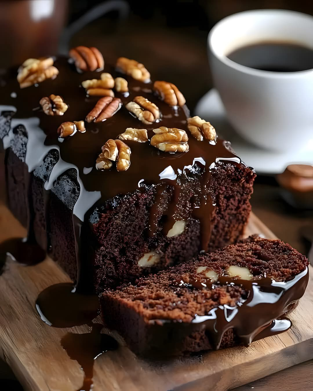 Date Coffee Loaf Cake with Walnuts and Rich Espresso Glaze