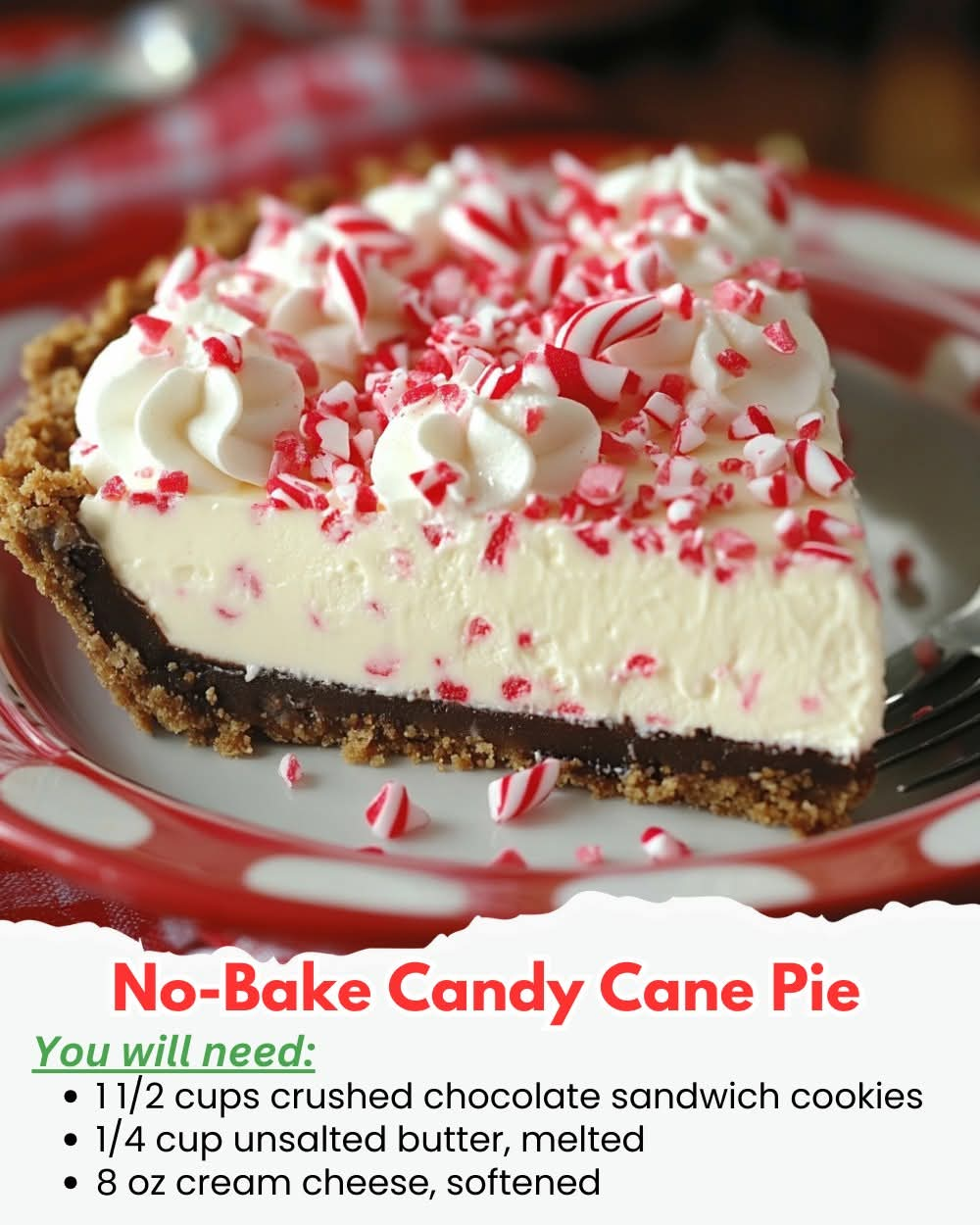 No-Bake Candy Cane Pie 🎄❤️