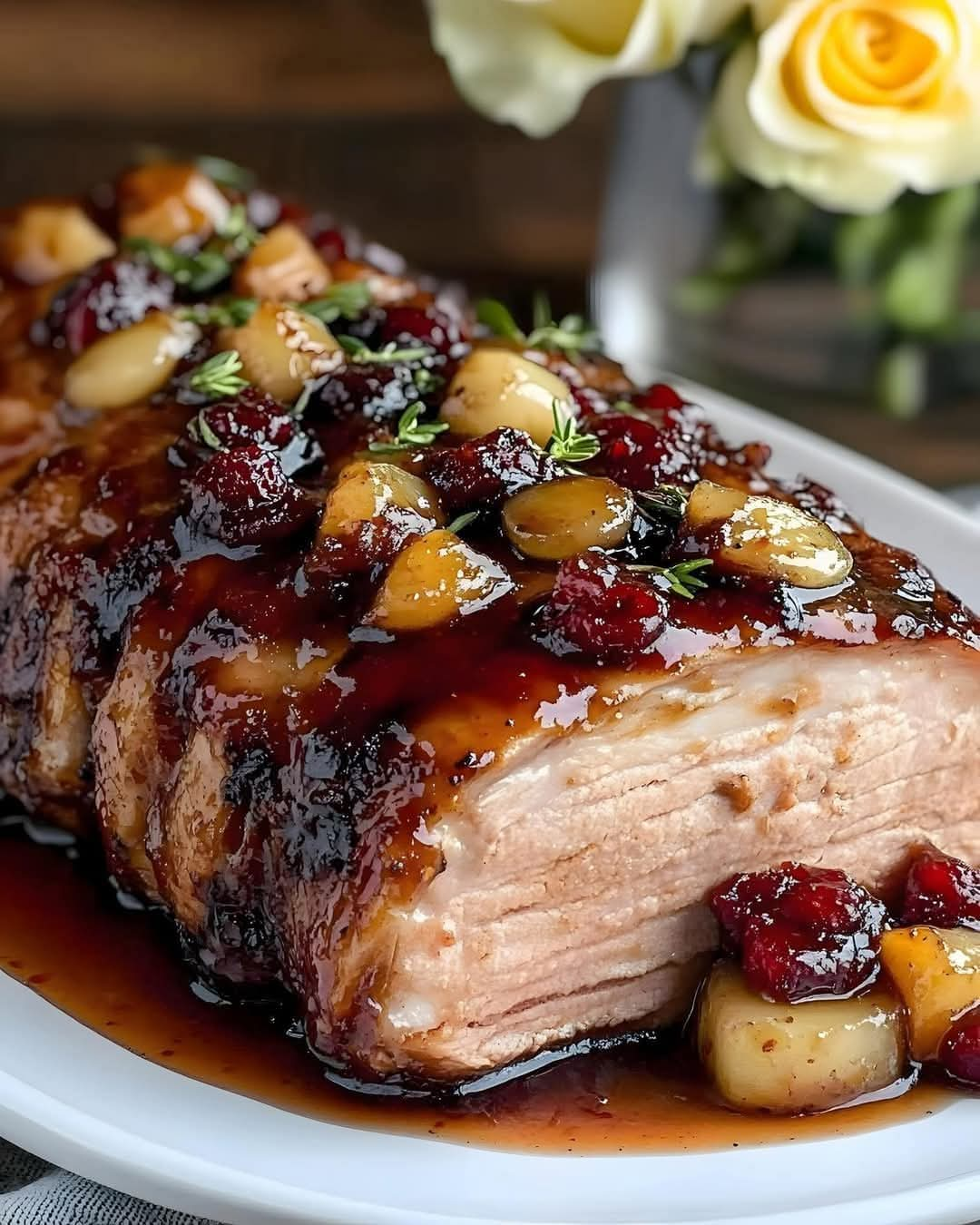 🍖 Cranberry Dijon Pork Loin Roast with Apple Cider Glaze 🍏🍇